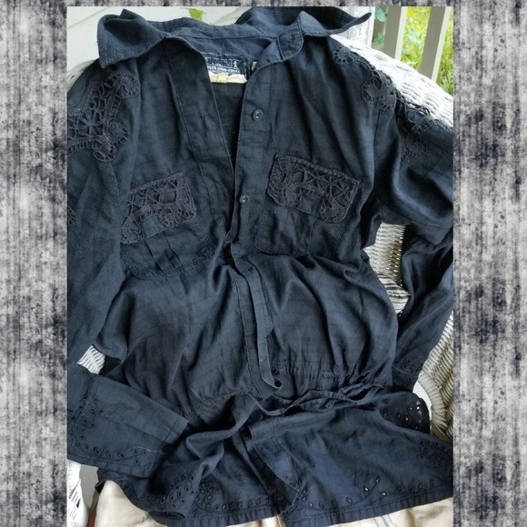 Da-Nang Vtg Surplus Eyelet Battenburg Tunic Top. Size S. - Picture 2 of 7